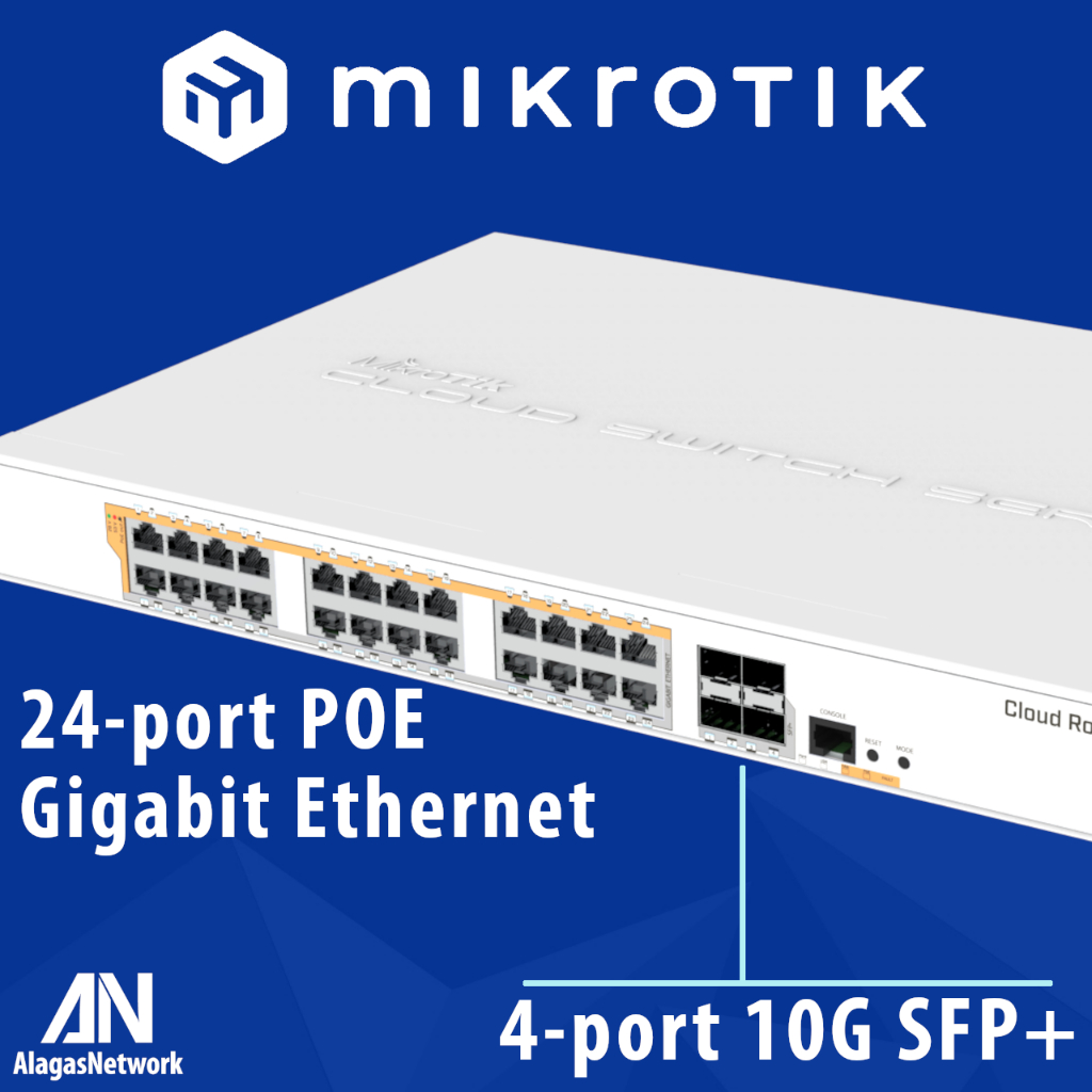 MikroTik Cloud Router Switch, 24port PoE Gigabit, 4port 10G SFP+, Passive PoE, 802.3af/at