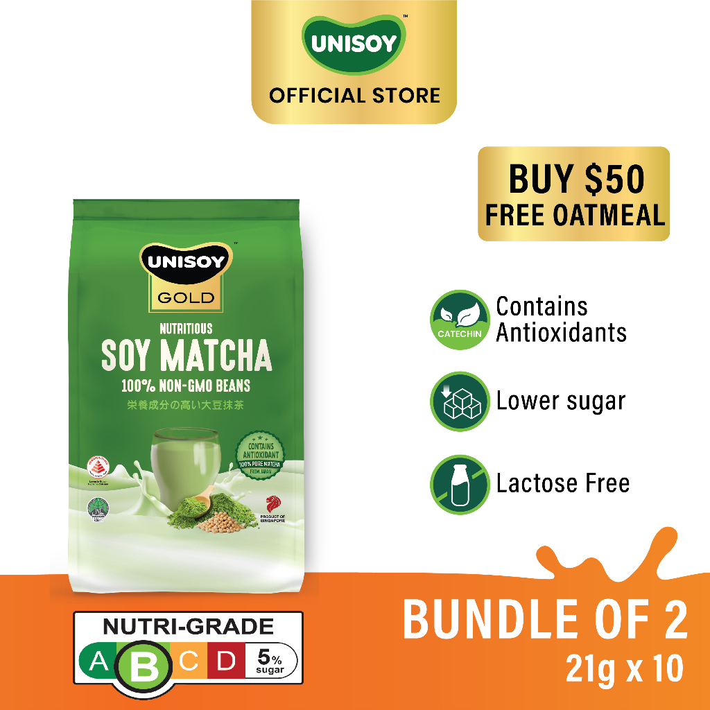 Bundle 2 UNISOY GOLD Nutritious Soy Matcha 21g x 10 sachet | Shopee ...