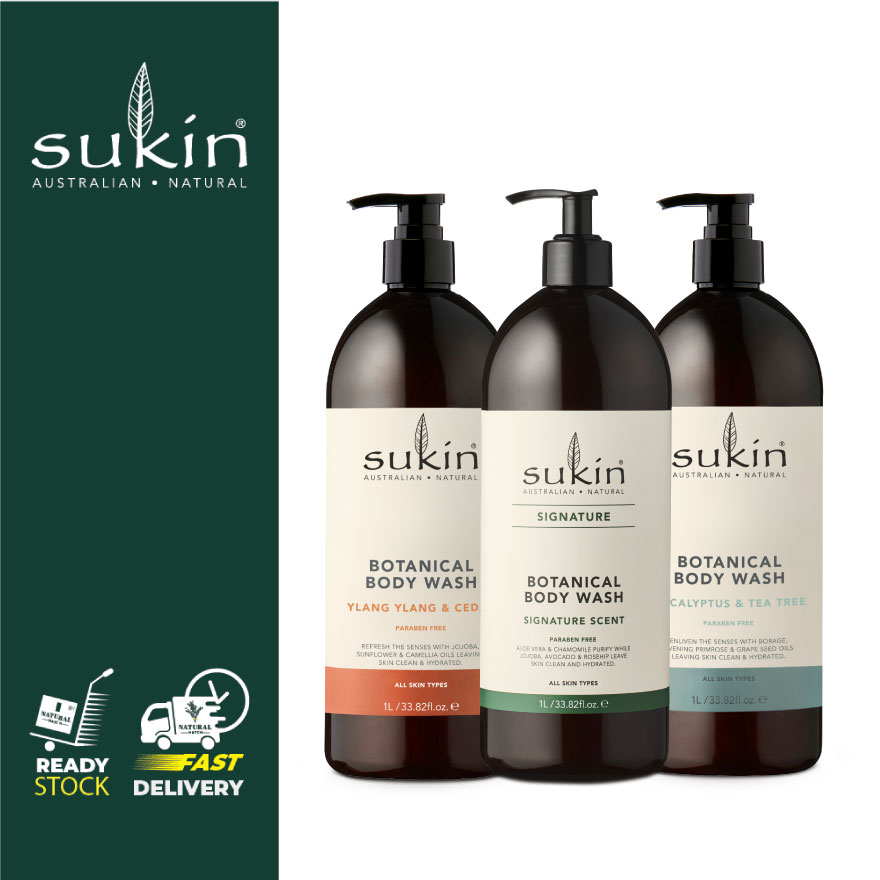 [BUNDLE OF 3] Sukin Botanical Body Wash 1L (Signature/ Eucalyptus