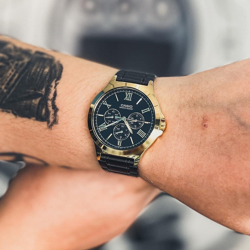 Time Cruze Casio MTP V300 Analog Chronograph Black Stainless Steel Gold Case Men Watch MTP V300GB 1A MTP V300GB 1AUDF Shopee Singapore