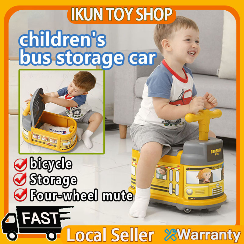 ?3-in-1 School Bus Toy Storage Box with Wheels - Rideable, Pushable and Portable Kids Toy Organizer