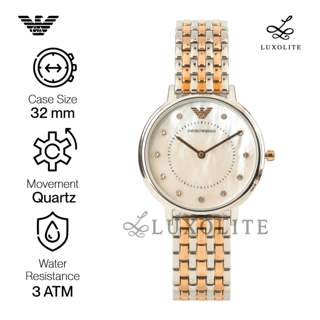 Luxolite Emporio Armani Kappa White Mother of Pearl Dial Dual Tone Stainless Steel Strap Watch AR11094