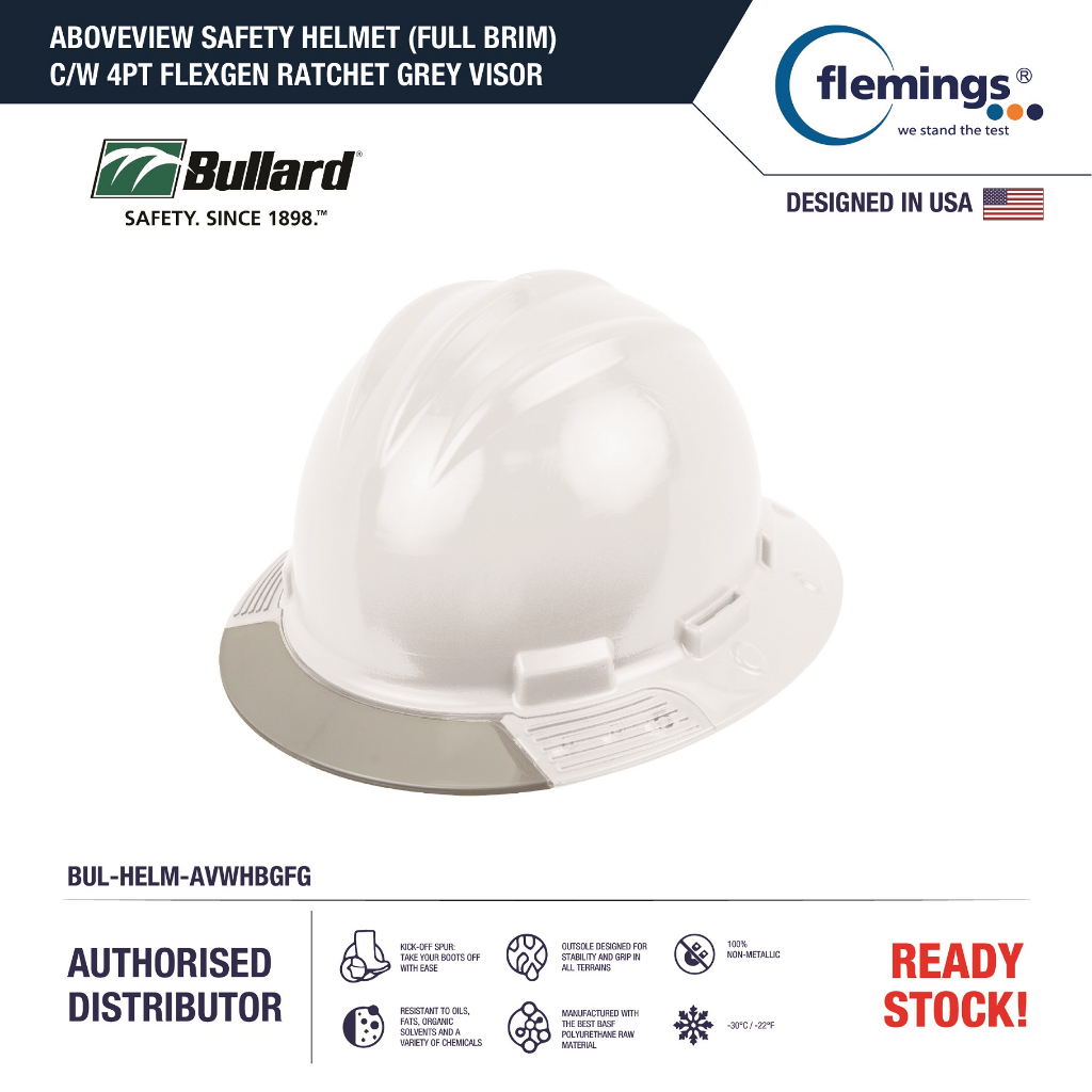Bullard, ABOVEVIEW Safety Helmet, Colour White, GREY VISOR, with