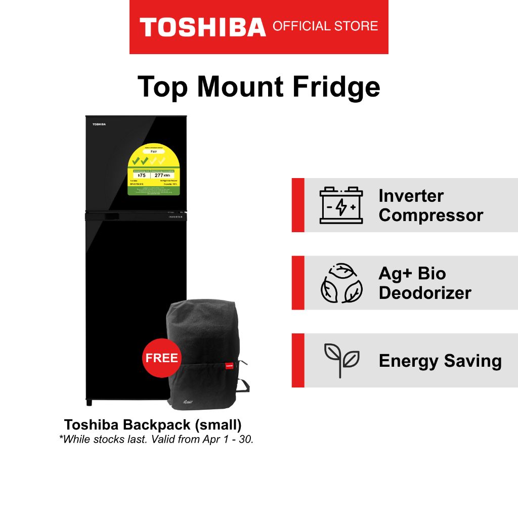 [Bulky] Toshiba GRA25SU(UK) Black UNI Glass Top Mount Freezer