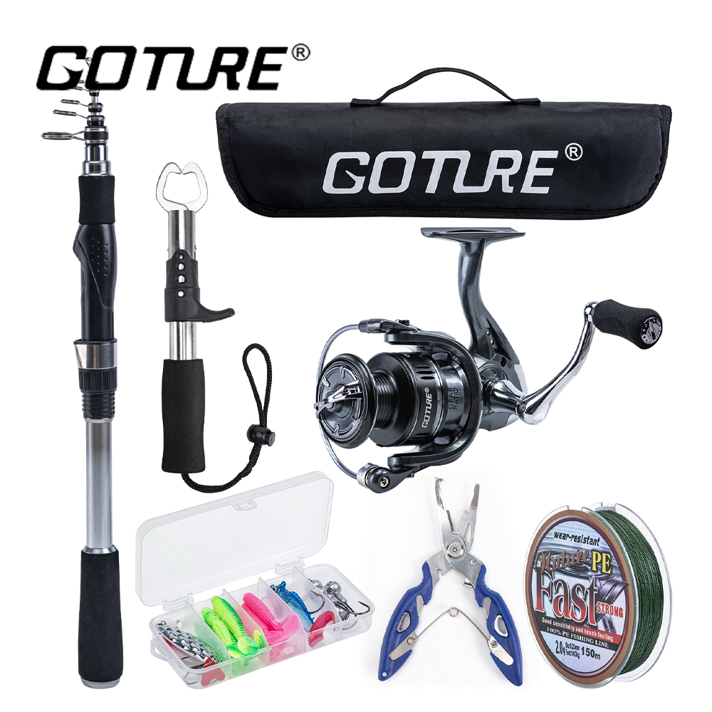 GOTURE Fishing Rod and Reel Full Set Portable Telescopic 2.1m-2.7m and 3000  Series Fishing Reel for Freshwater and Salwater Fishing Combo Outdoor.