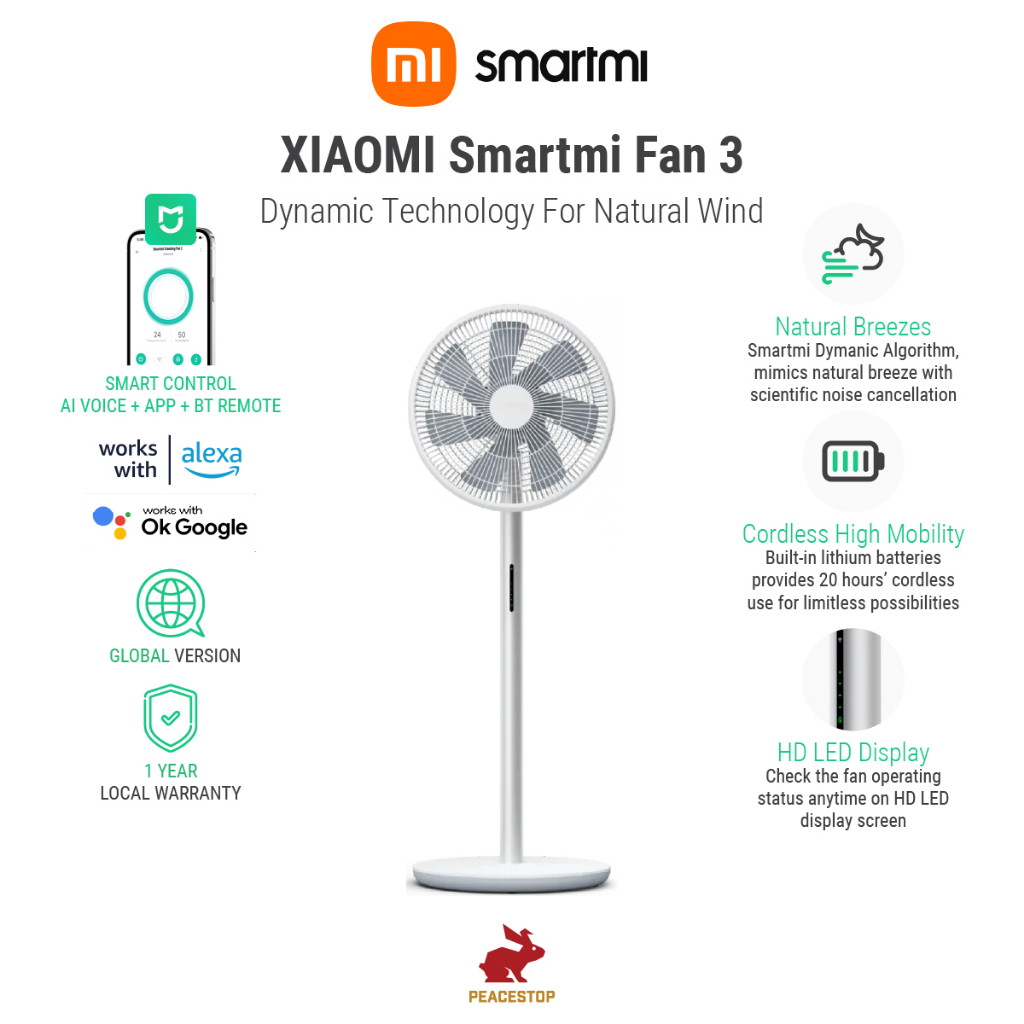 Xiaomi Smartmi Fan 3 Cordless App Control Smart Standing Built In ...