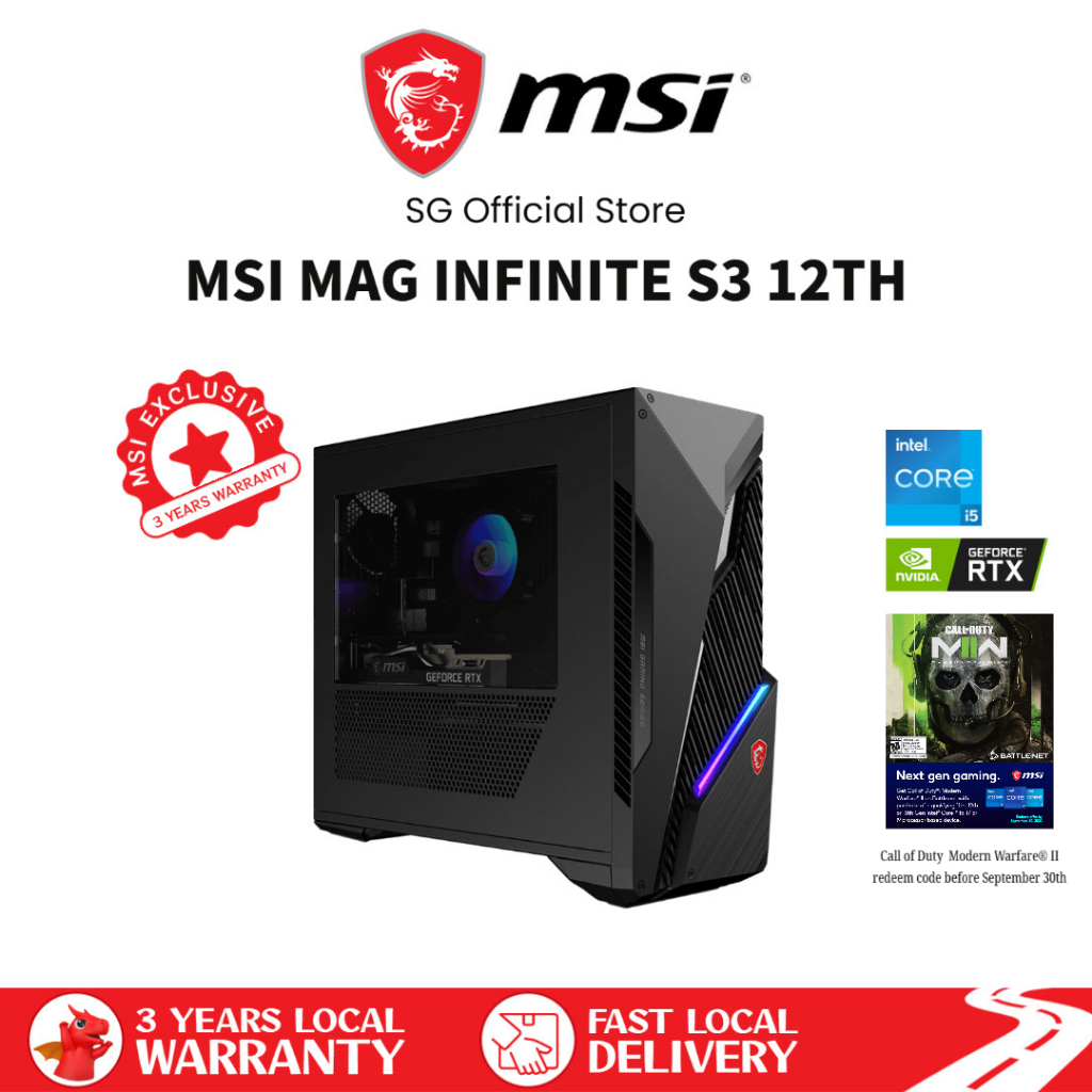 EXCLUSIVE | MSI MAG Infinite S3 12TH-471SG Gaming Desktop - i5-12400F | RTX 3050 4GB | Windows 11 | 3Y