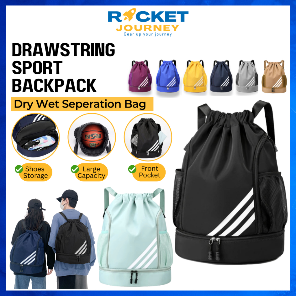 Drawstring backpack Water-resistant rope bag Fitness sports shoe ...