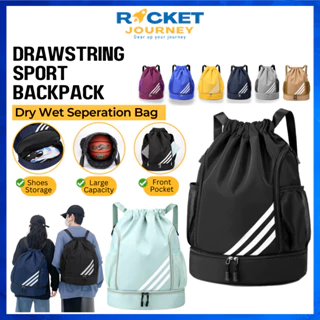 Drawstring Backpack Waterproof Rope Bag Sports Fitness Bag With Side  Pockets For Men Women blue