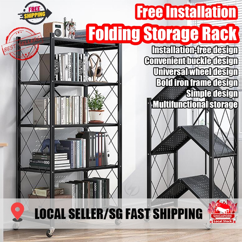 SG STOCK Folding Storage Rack Free Movable Storage Rack Installation ...