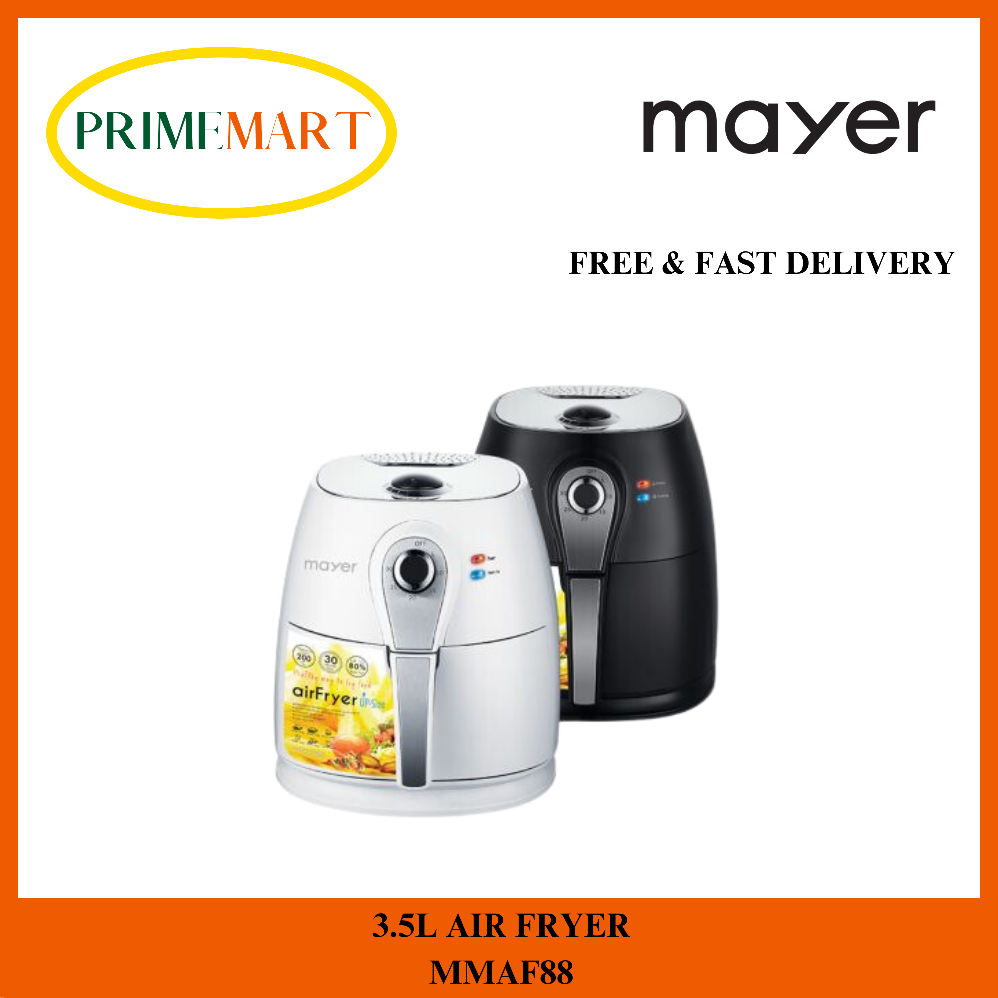MAYER MMAF88 (WH) (BK) 3.5L AIR FRYER + 1 YEAR MAYER WARRANTY + FAST