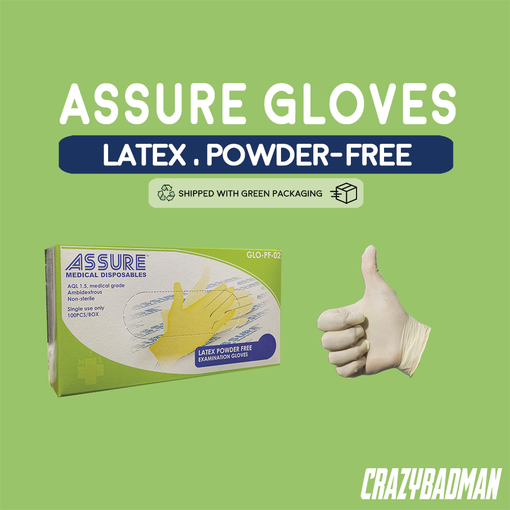 Assure Disposable Latex Gloves, Powder Free Gloves, 100pcs/box, Gloves