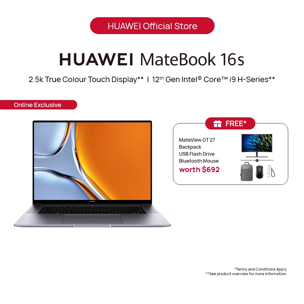 HUAWEI MateBook 16s Laptop | 16”2.5K True Colour Touch Display | 12th Gen Intel® CoreTM i9 Processor | 16GB RAM+1T SSD