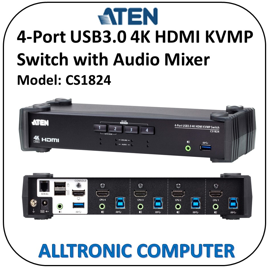ATEN CS1824 4-Port USB3.0 4K HDMI KVMP Switch with Audio Mixer Mode ...