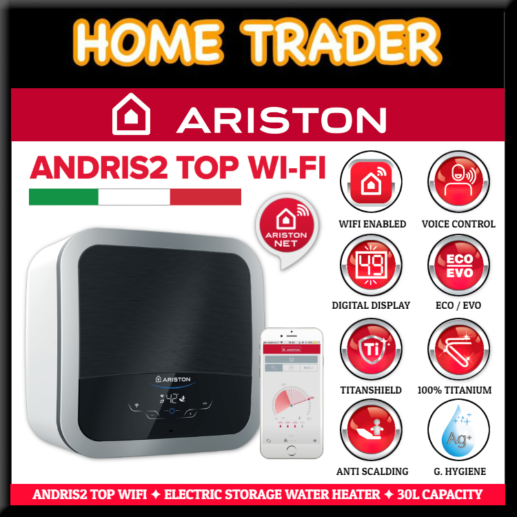 ARISTON ✦ ELECTRIC STORAGE WATER HEATER ✦ ANDRIS2 TOP WIFI ✦ 30L CAPACITY |  Shopee Singapore