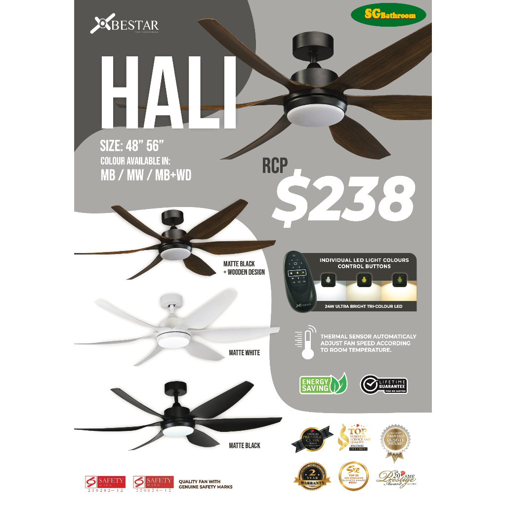 BESTAR HALI 48/56inch DC Motor Ceiling Fan with LED Light and Remote