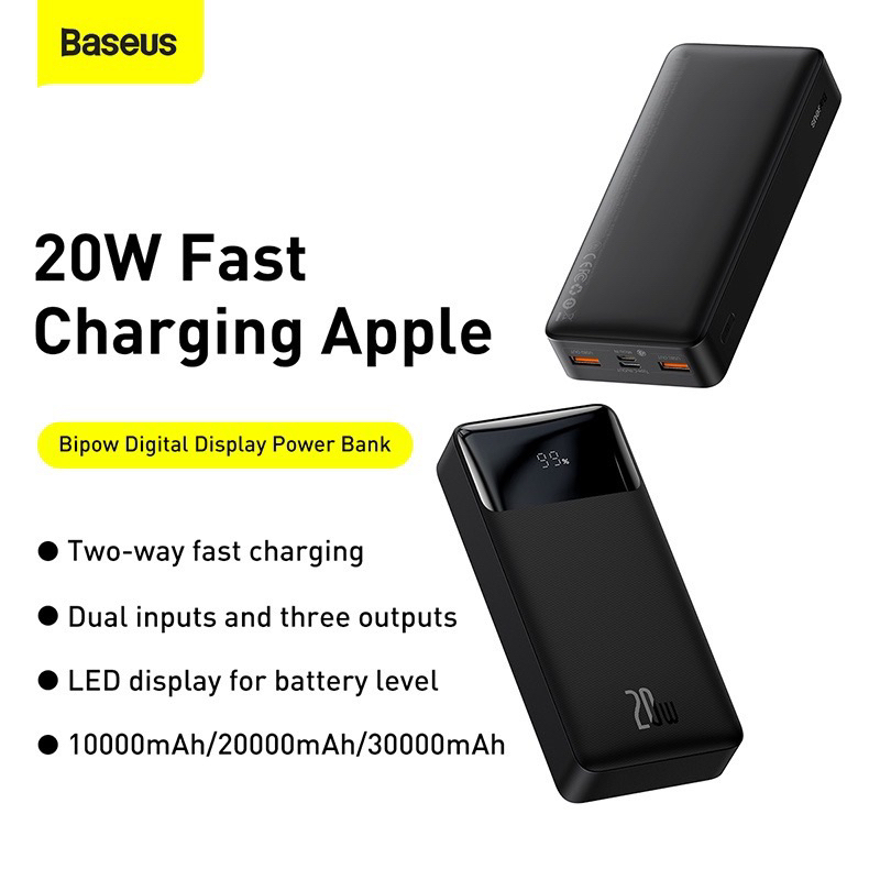 Baseus 65W Power Bank 20000mAh with Type C Two-Way Cable External Battery  for Phone and Notebook, Three-Port Fast charging – 1STSHOP