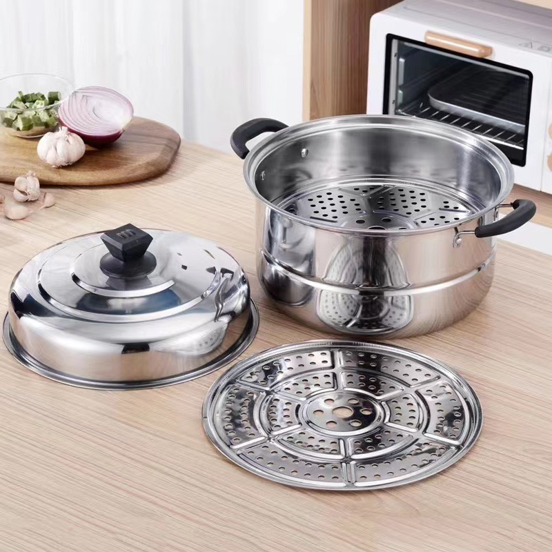 28 30 32CM Steamer Pot 2 3 layer Stainless Steel Steam Cooking Pots for Induction Cooker Gas Stove