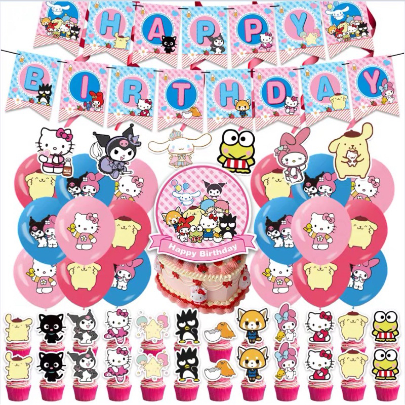 [SG Seller] Sanrio Theme Balloon Swirls Decoration Set Happy Birthday ...