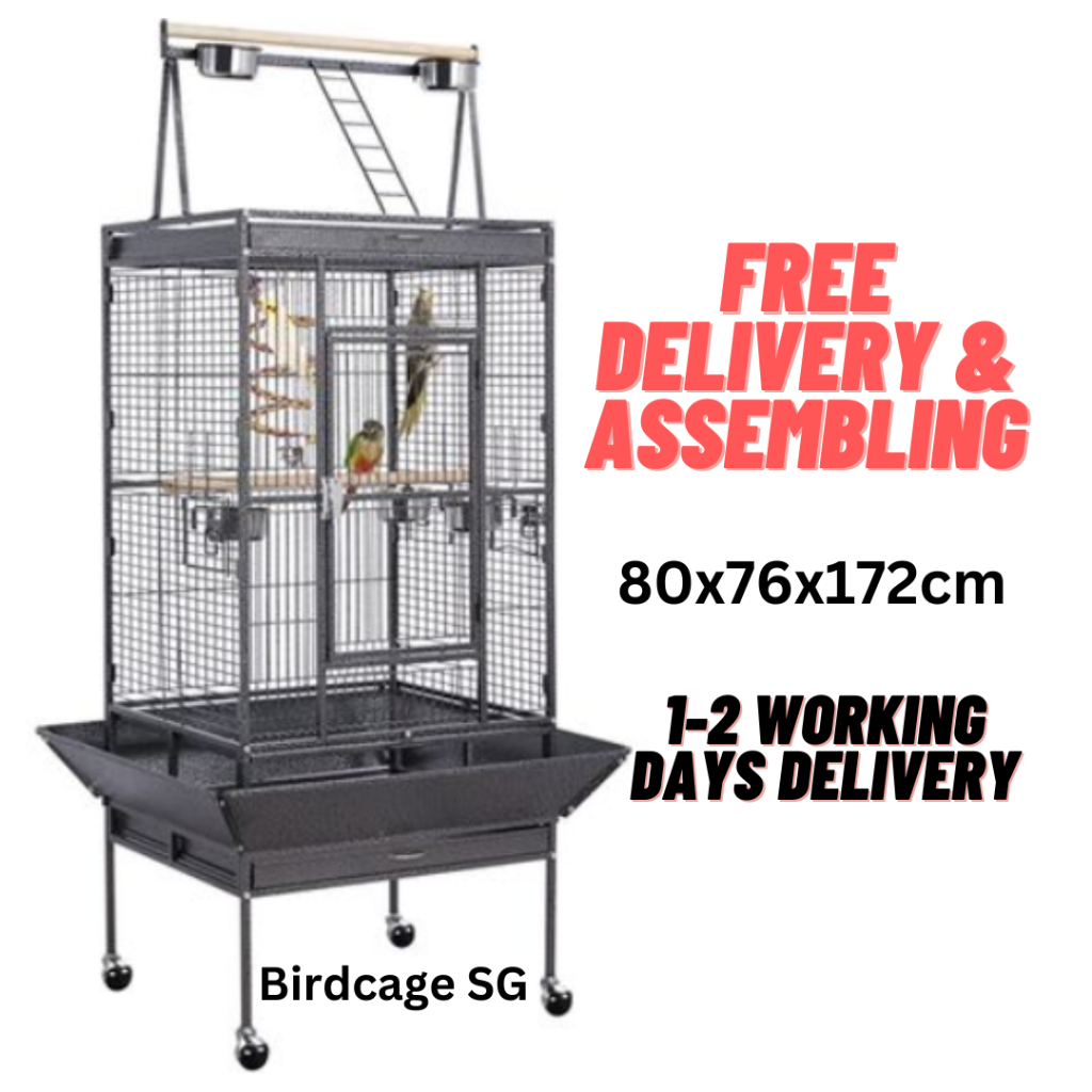 Bird Cage (Local Set) Assembled Parrot Cage with Trolley Big Cage for
