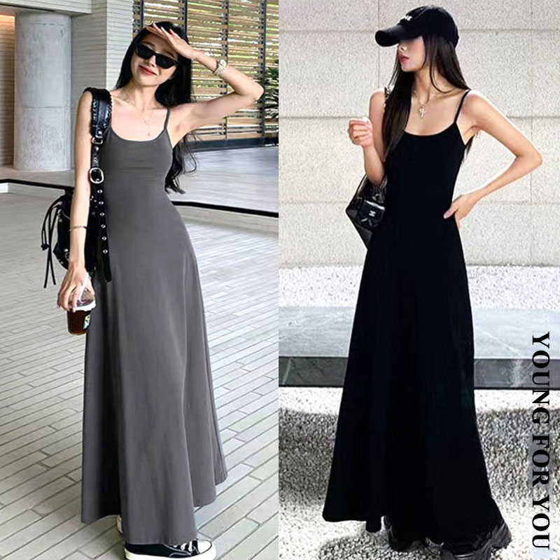 SG Stock Slimed Waist A-line Cotton Dress Korean Fashion Women's Maxi ...