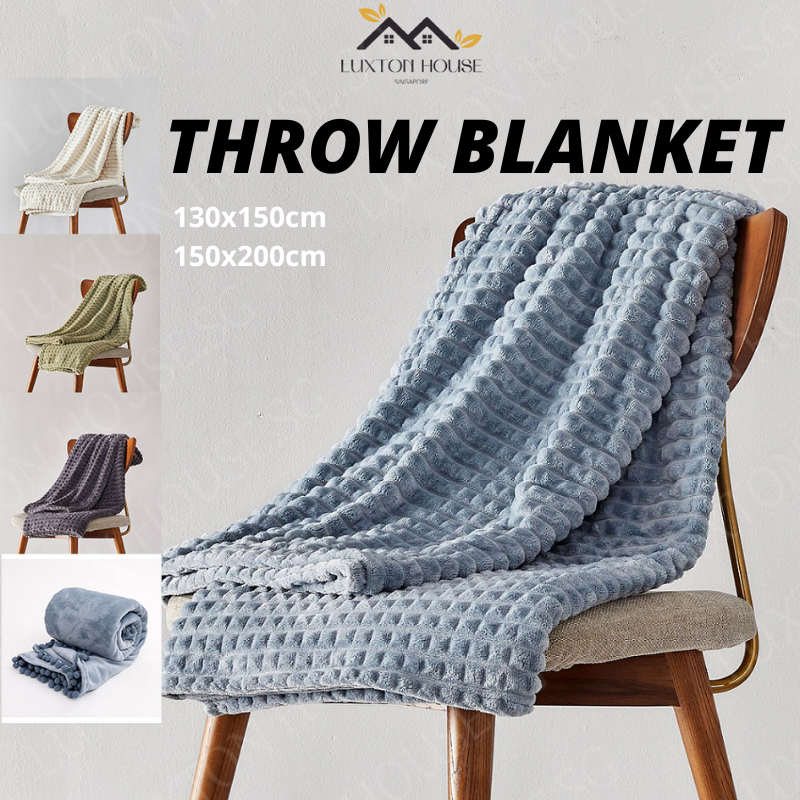 {SG} Soft Throw Blanket 130x150cm 150x200cm Fluffy Fabric Waffle Chair