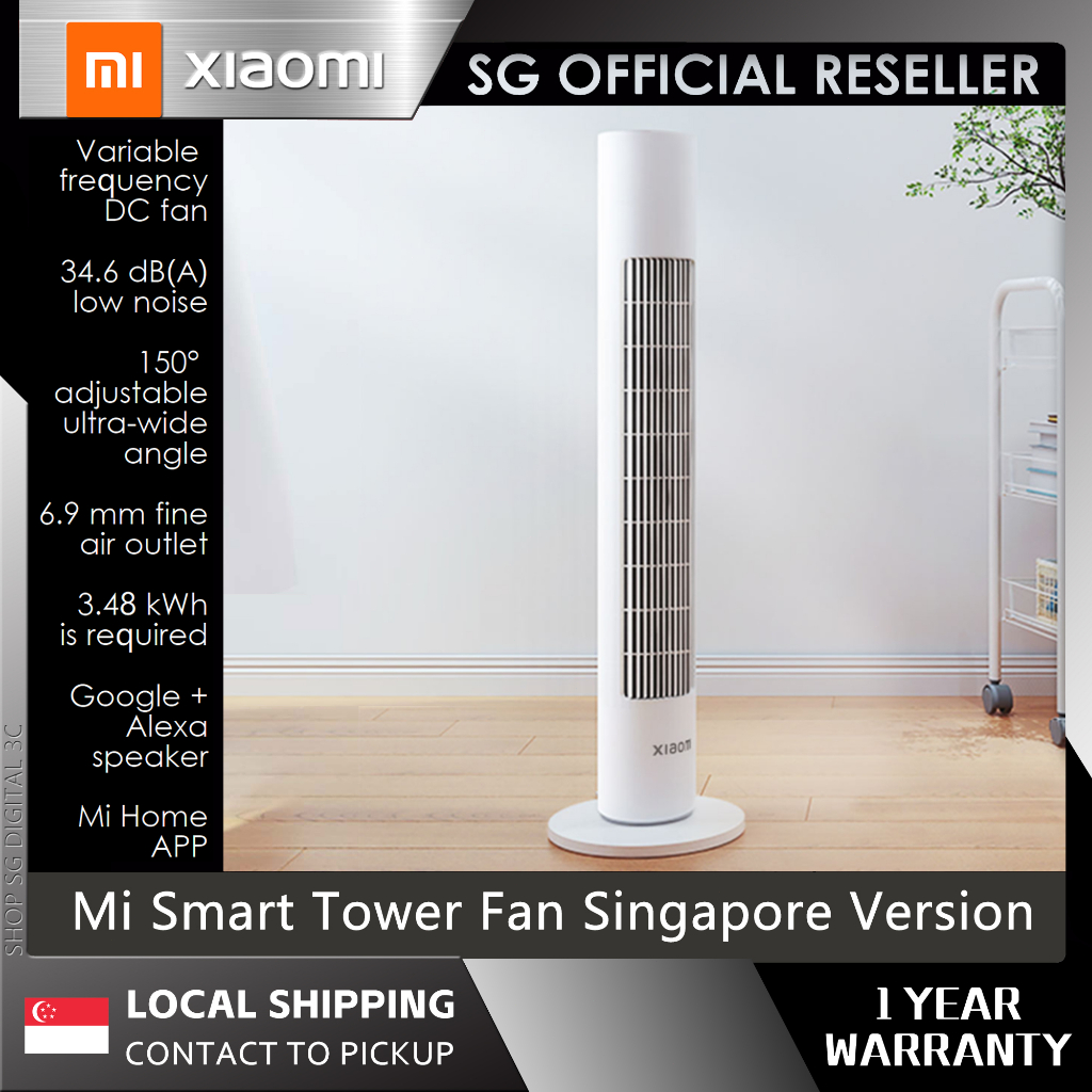 Xiaomi Smart Tower Fan,Strong Airflow Frequency DC Fan with APP Remote  Control,Quiet, Mi Cooling Bladeless Standing Fan | Shopee Singapore