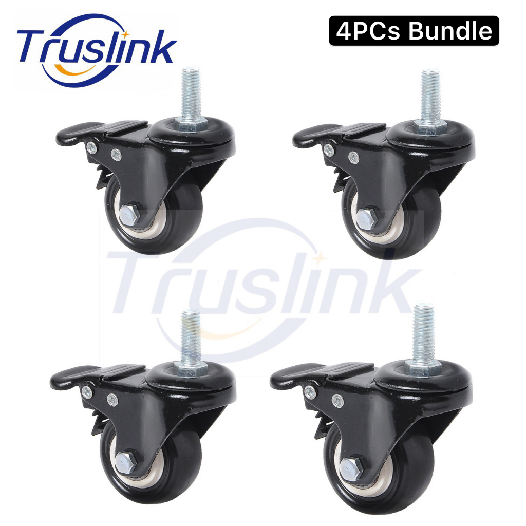 4PCs 1.5/2 Inch Swivel Caster Wheels PU Threaded Stem Caster Wheel with ...