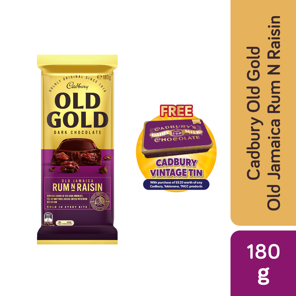 Cadbury Old Gold Dark Chocolate Old Jamaica Rum n Raisin Chocolate 180G