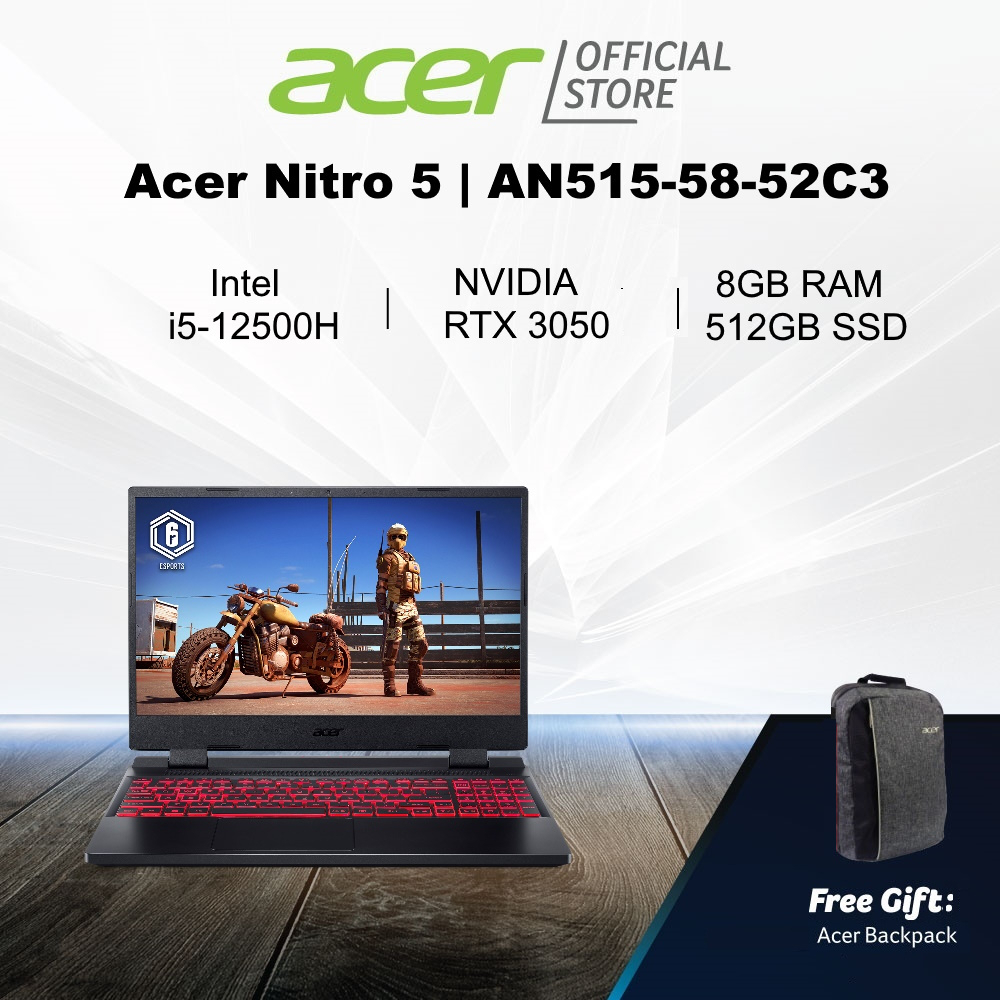 [Intel Core i5-12500H] Acer Nitro 5 AN515-58-52C3 15.6-inch FHD IPS Gaming Laptop| NVIDIA RTX 3050 Graphic | 8GB RAM