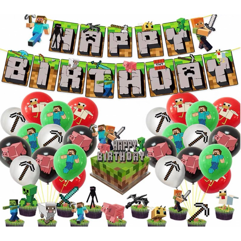 [SG Seller] Minecraft Theme B Balloons Set Birthday Party Decoration ...