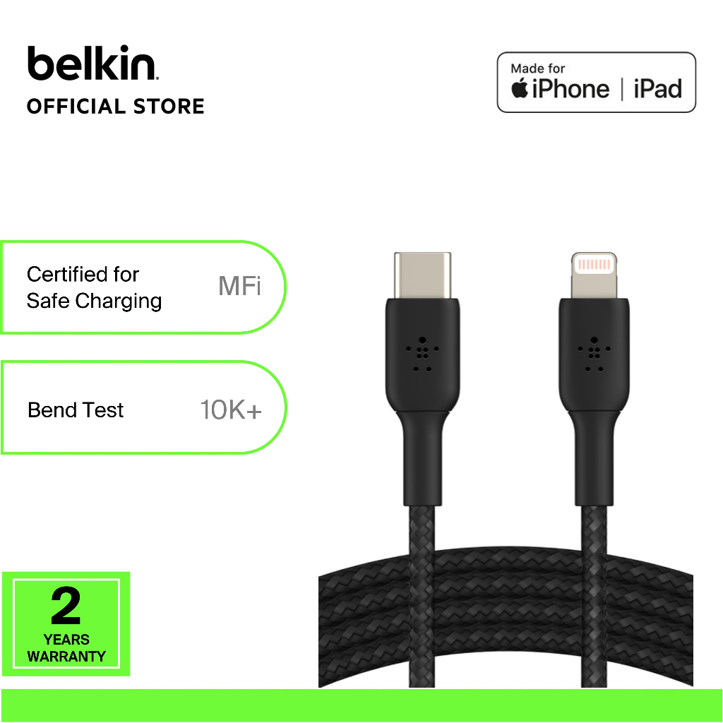 Belkin CAA004bt BoostCharge Braided USBC to Lightning Cable 1M/2M