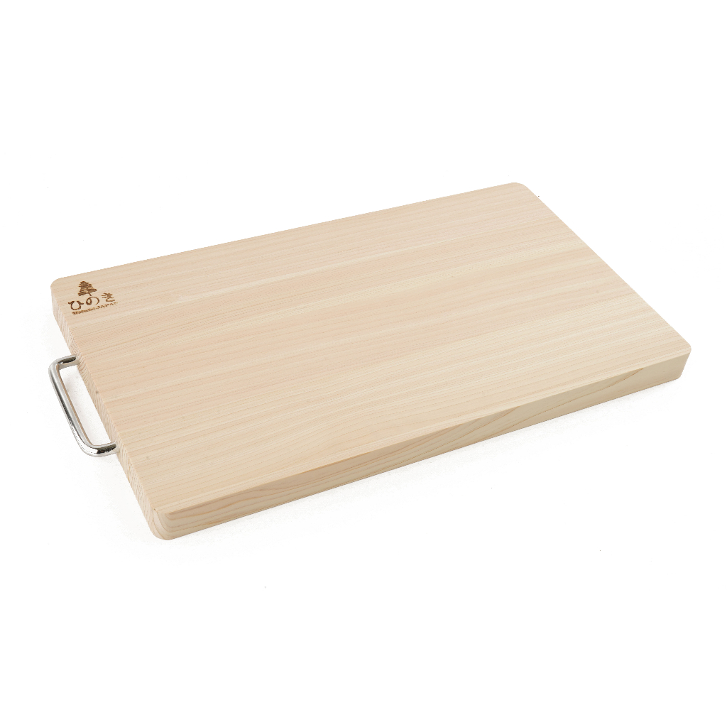 BOUMBI Hinoki Wood Reversible Cutting Board With Metal Handle - 17.3x9.8 Inches, Lightweight Japanese Cypress