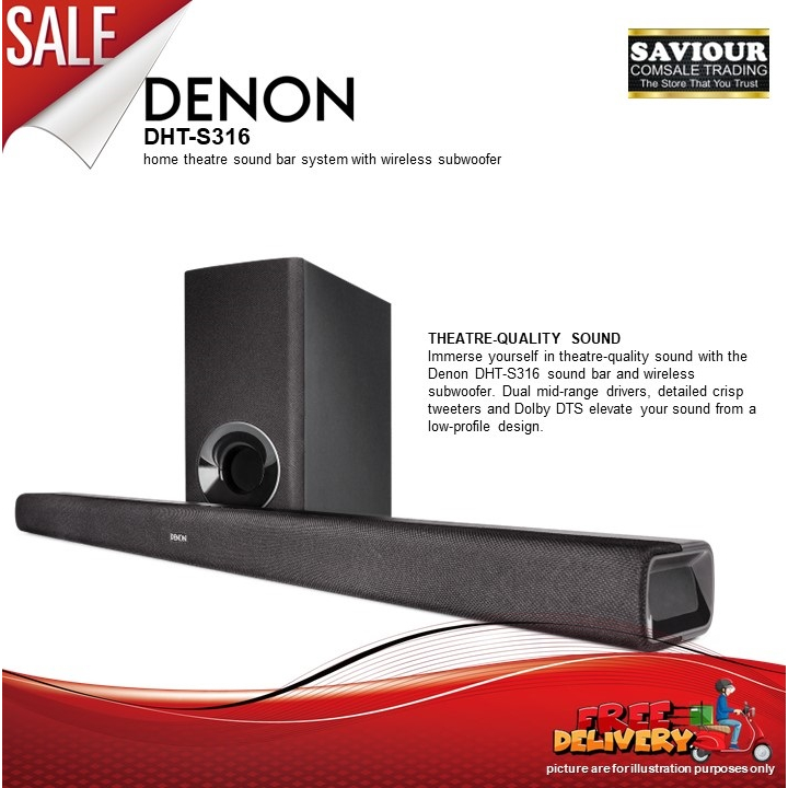 DENON DHTS316 Home Theater Soundbar System with Wireless Subwoofer HDMI/ARC, Bluetooth, Dolby