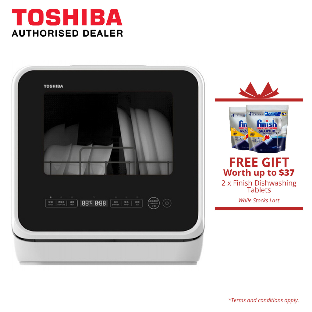 Toshiba 5L Portable Dishwasher DWS22ASG(K) (FREE 2 x Finish Dishwasher