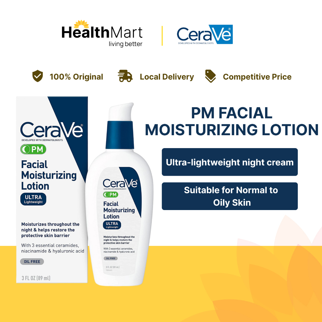 [SG] CeraVe PM Facial Moisturizing Lotion, Night Cream with Hyaluronic