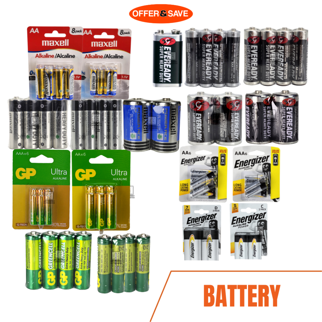 All Battery [ Eveready / Maxell / GP / Energize ] AA / AAA / D size / C size Battery Shopee