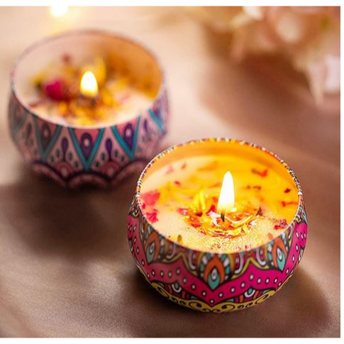 {SG Seller}Handmade Scented Candle With Tin dried Flowers Candle Fragrance Wedding gift 2.2oz
