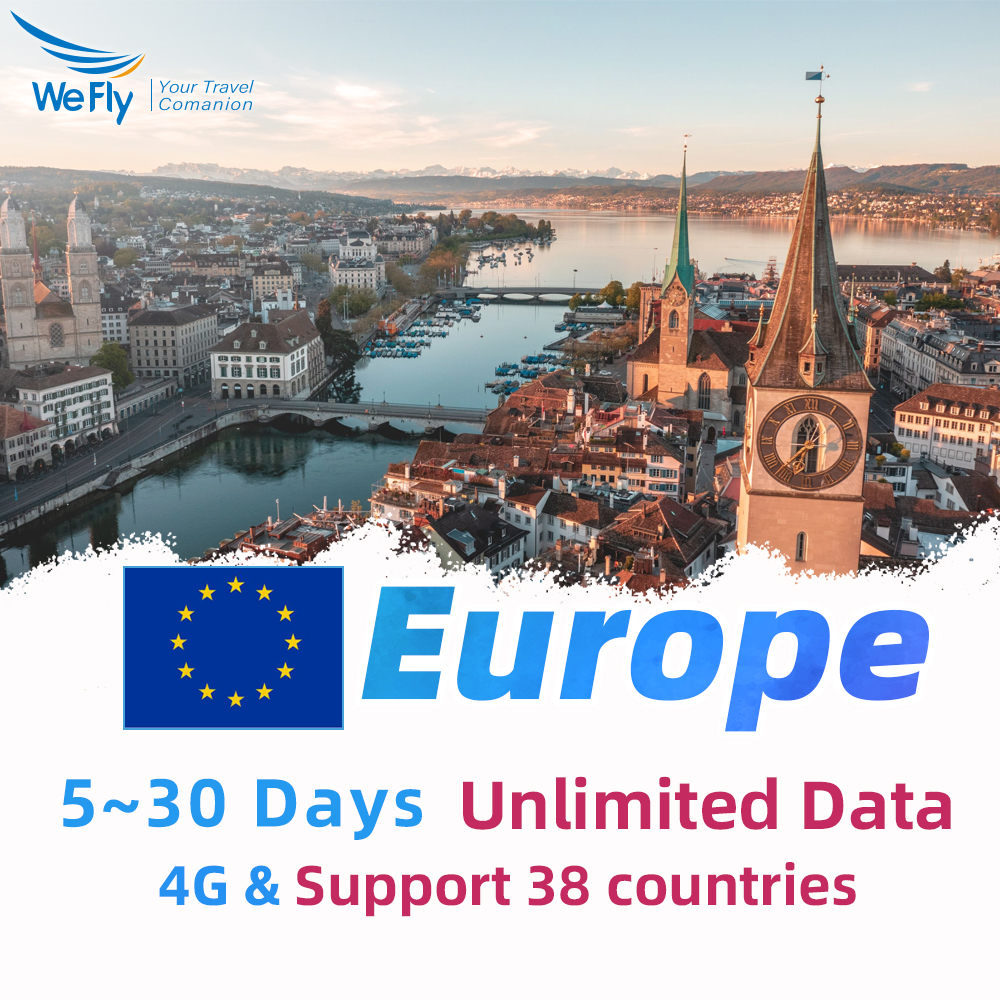 Europe SIM card Unlimited Data 4G High Speed support 38 countries