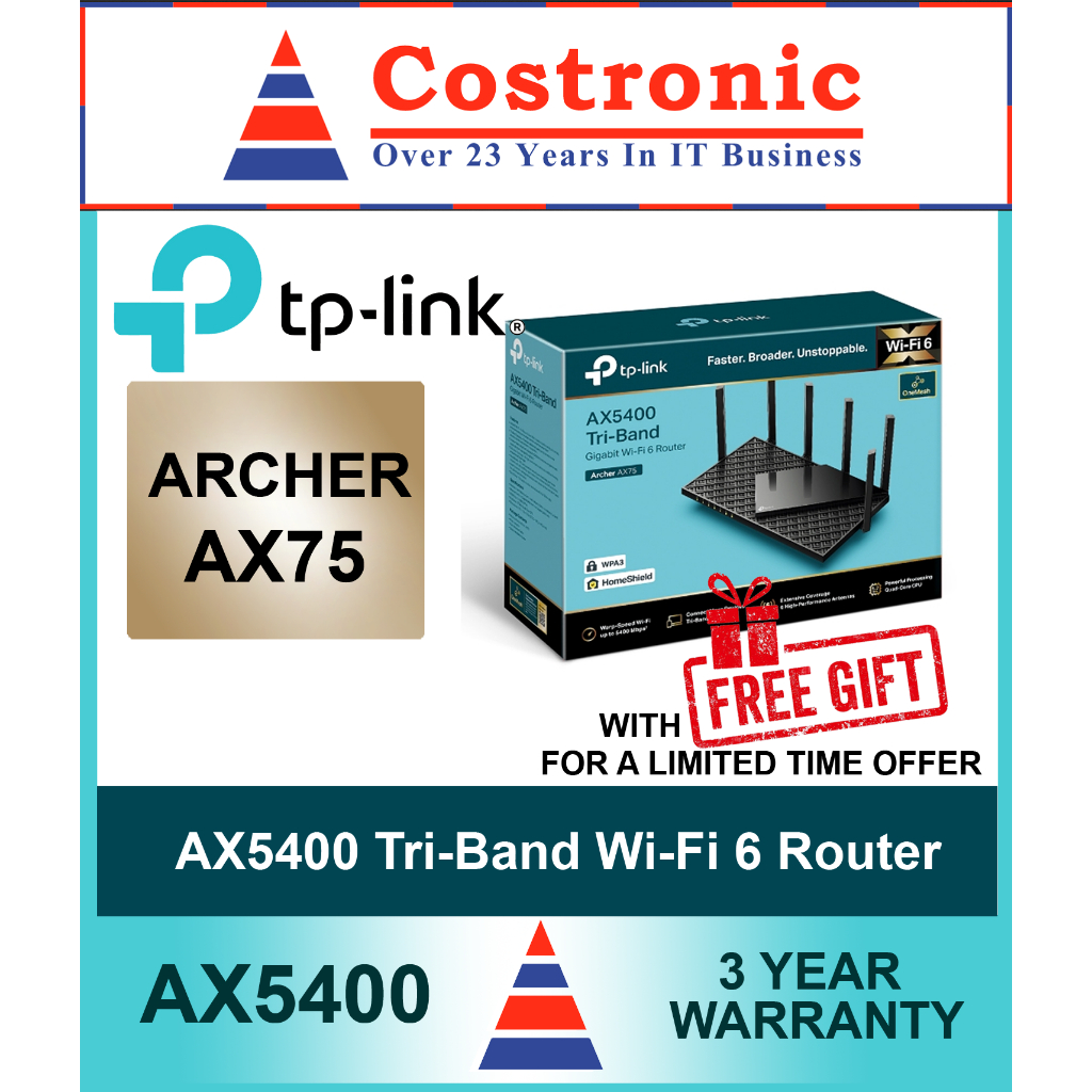 TpLink Archer AX75 AX5400 TriBand WiFi 6 Router Gigabit Wireless