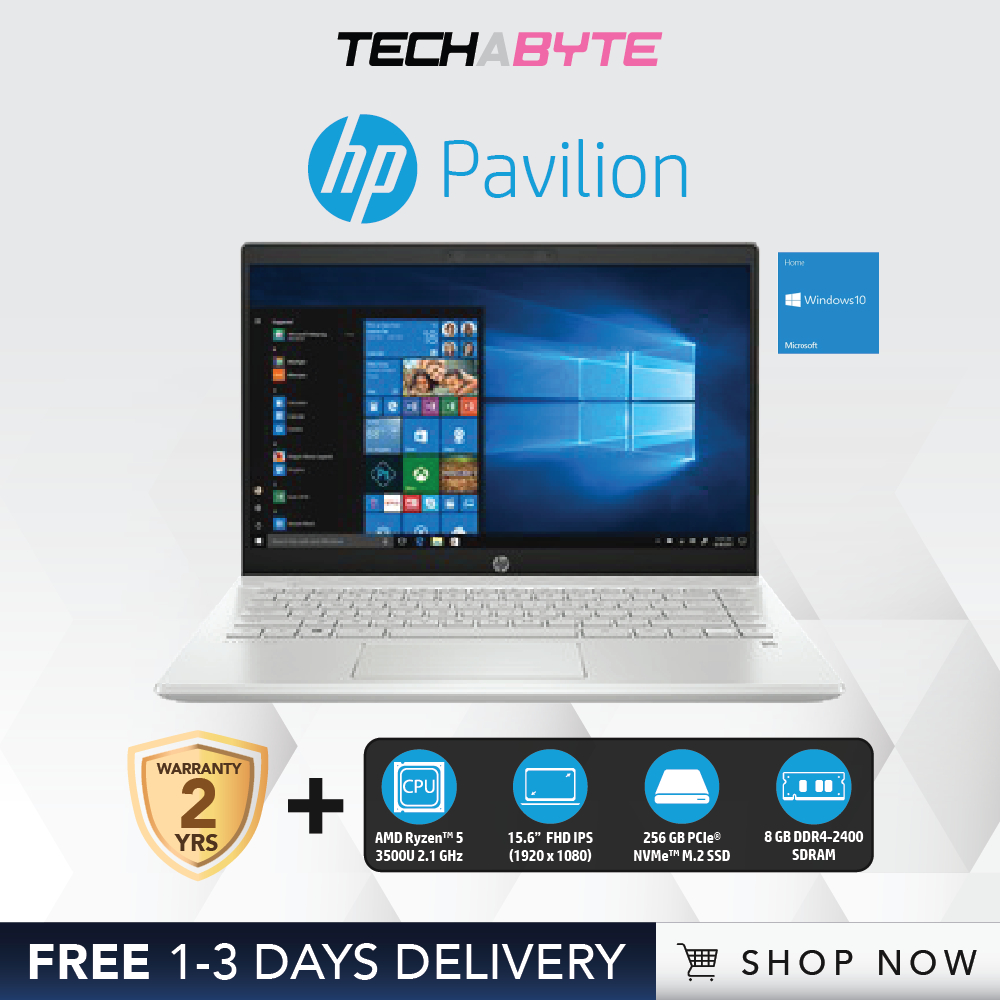 HP Pavilion AMD Ryzen 5 3500U Radeon Vega 8 Graphics 8 GB 256 GB PCIe NVMe M.2 SSD Laptop 7LJ25PA