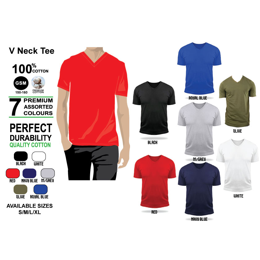 V neck 100% cotton plain tee | Shopee Singapore