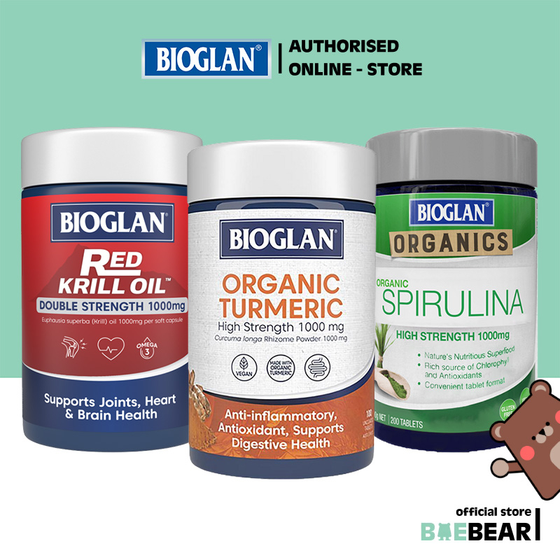 BIOGLAN Organics Turmeric 1000mg 100 Tabs Red Krill Oil 60 Caps