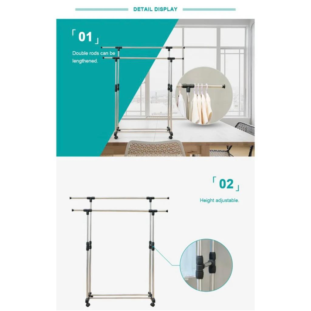 UnihomSG Telescopic Single And Double Pole Portable Adjustable Laundry ...
