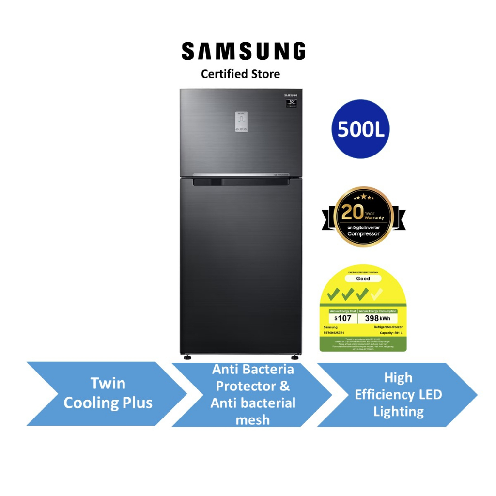 Samsung 500L Fridge RT50K6257B1/SS with Twin Cooling Plus Top Mount