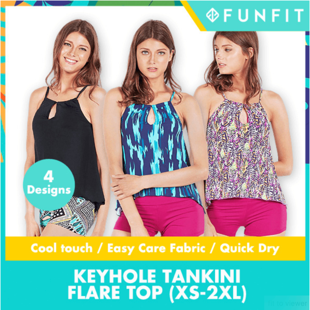 FUNFIT Keyhole Tankini Flare Top (Variety Print) (Cool touch material ...