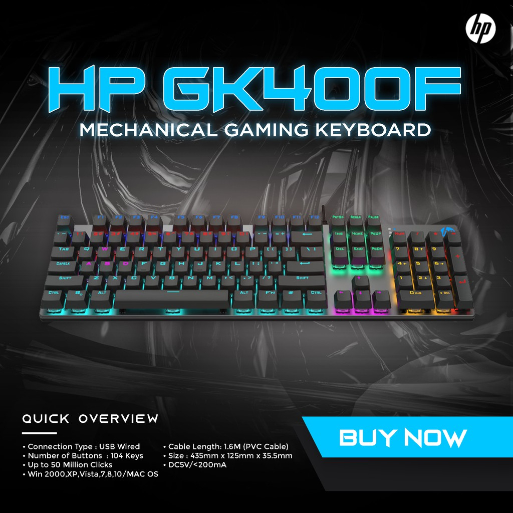 HP GK400F WIRED MECHANICAL GAMING RGB KEYBOARD WITH BLUE SWITCH , ANTI RUST & SCRATCH AND METAL FRAME
