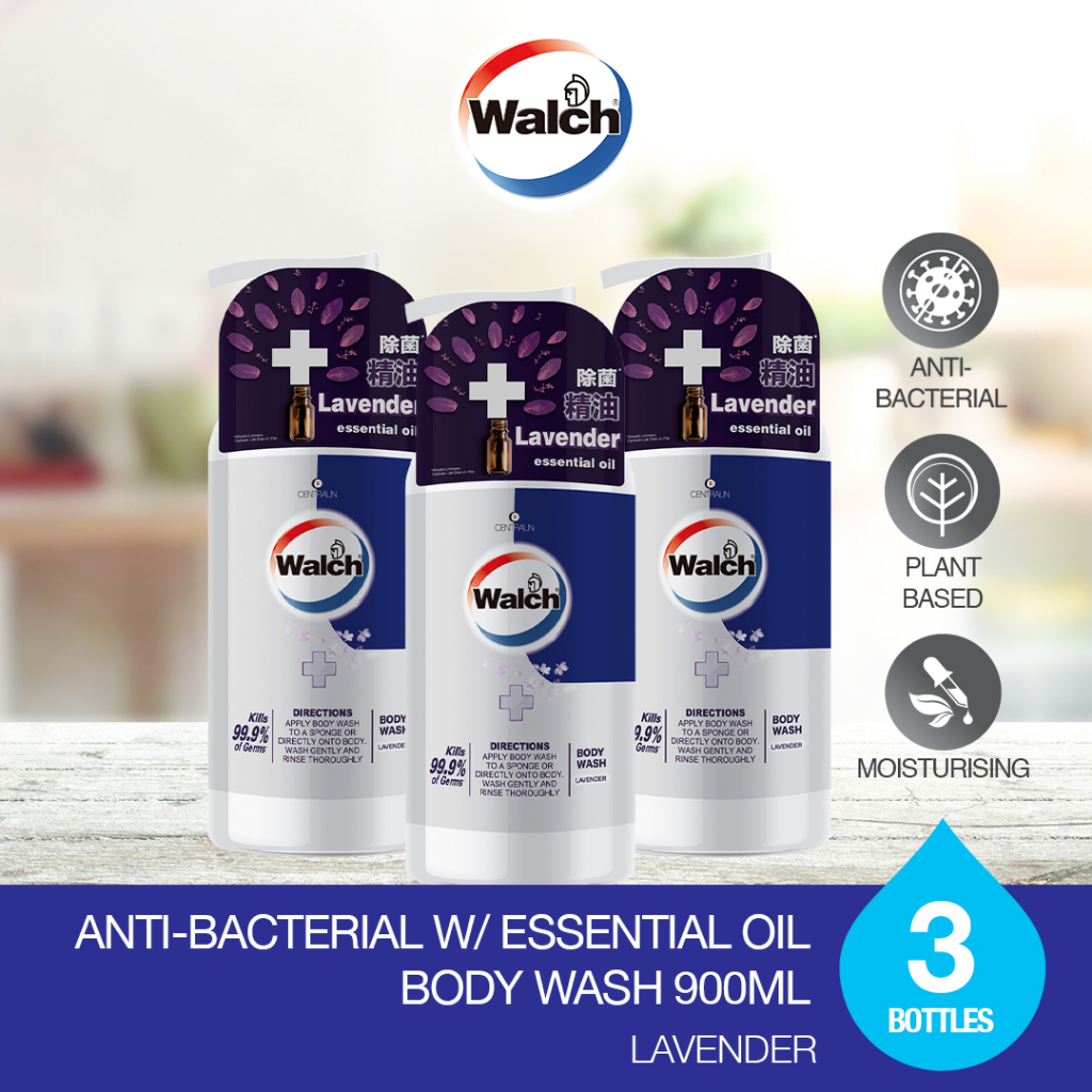 Walch® Antibacterial w/ Essential Oil Body Wash 900ml x 3 Bottles