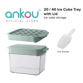 Round Ice Cube Tray with Lid Bin Scoop and Tong - Easy Release Circle Ice  Cub