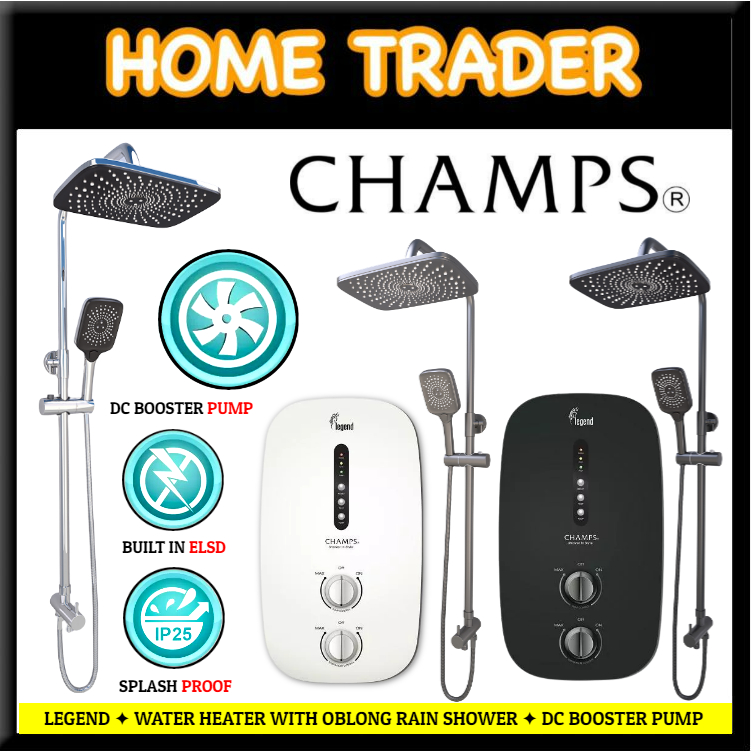 CHAMPS LEGEND INSTANT WATER HEATER WITH OBLONG RAIN SHOWER DC PUMP